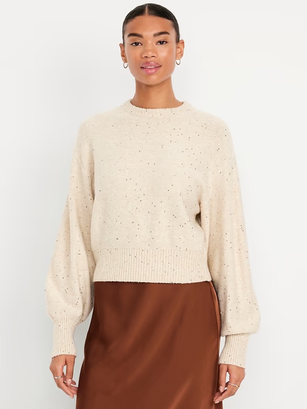 Old Navy Cream Sparkle Crew Neck Sweater